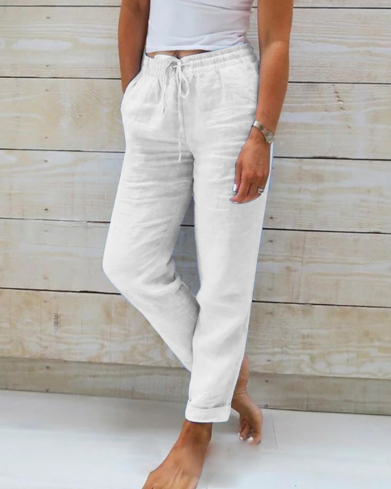 Allison - Pantalon femme en lin en coton tailleur