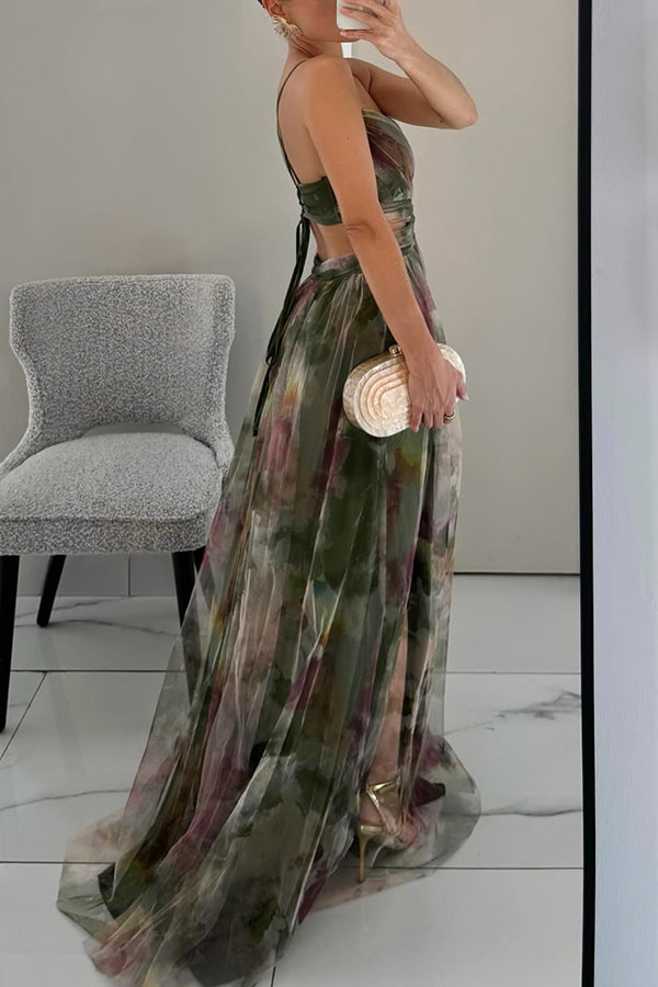 Robe Longue Femme en Mesh Floral Rose - vue 10
