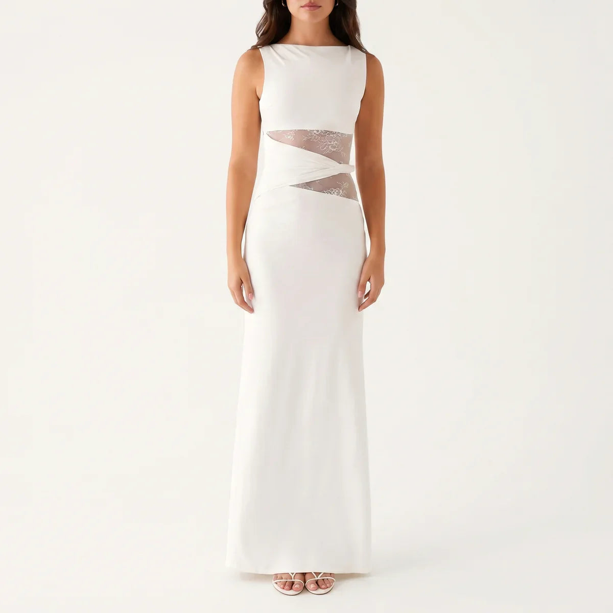 Robe Dentelle Longue Fleurie Femme robe longue ajourée élégante en dentelle, portée
