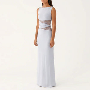 Robe Dentelle Longue Fleurie Femme robe longue ajourée élégante en dentelle, vue de face