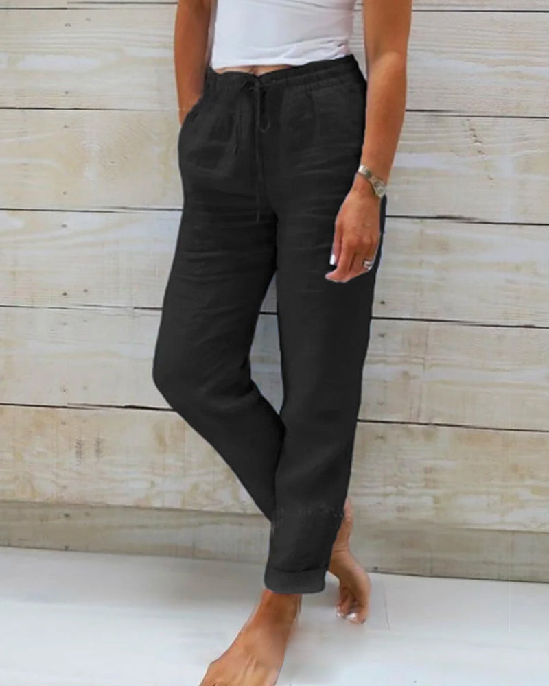 Allison - Pantalon femme en lin en coton tailleur