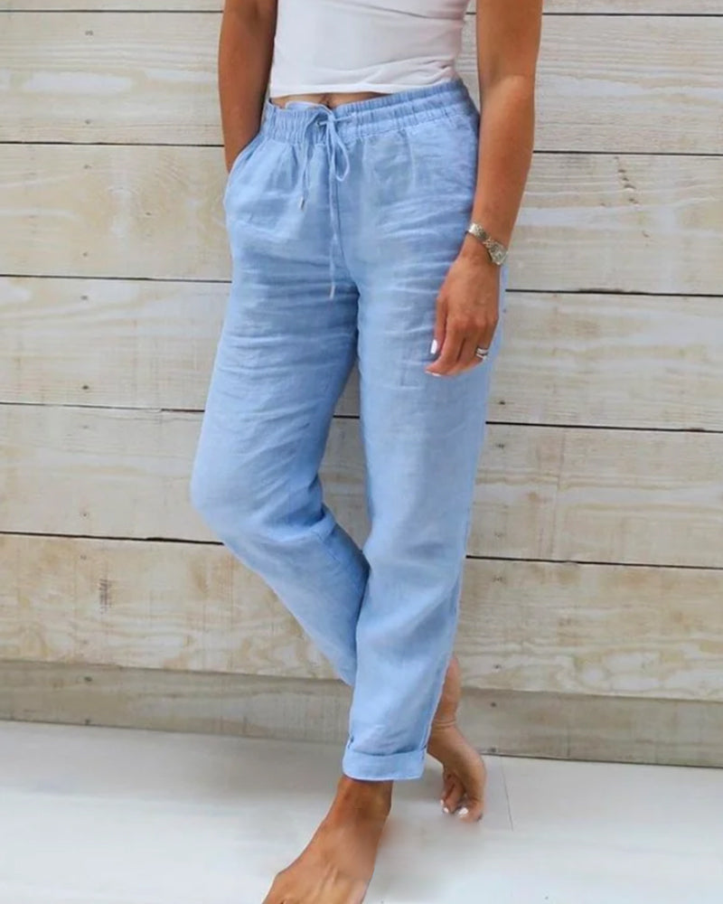 Allison - Pantalon femme en lin en coton tailleur