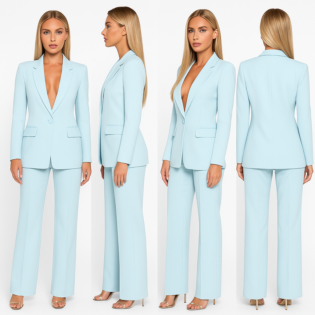 Ensemble Blazer et Pantalon Femme Structuré Blanc - vue 5