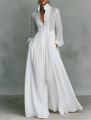 Robe Longue Femme Plissée Blanc - vue 1