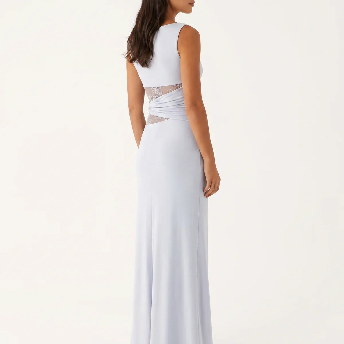 Robe Dentelle Longue Fleurie Femme robe longue ajourée élégante en dentelle, vue de profil