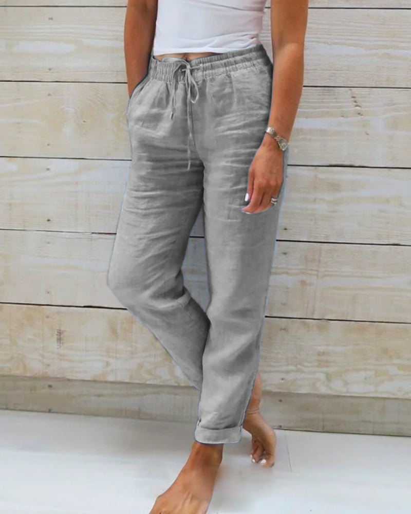 Allison - Pantalon femme en lin en coton tailleur