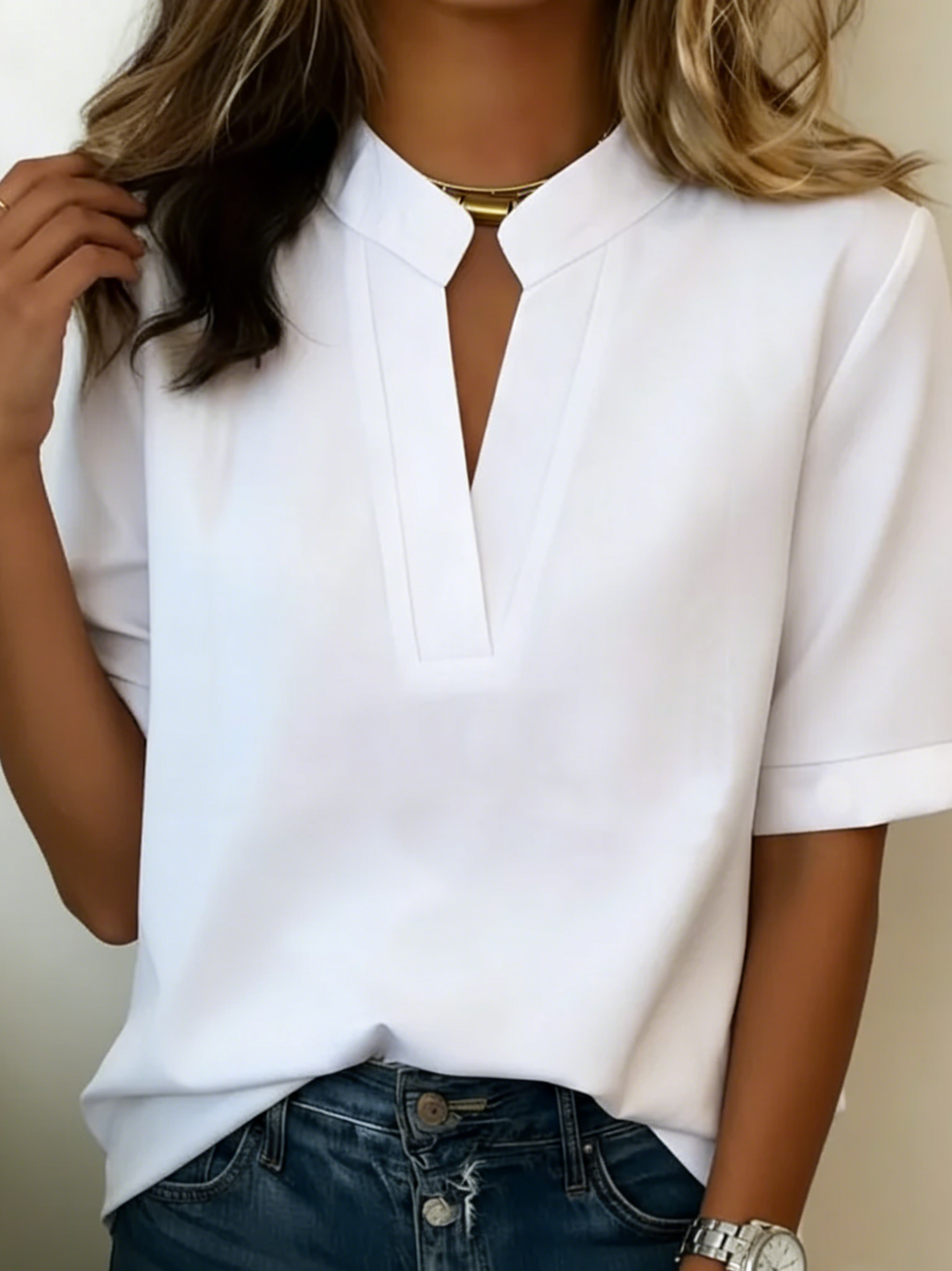 Jade - Top femme col V à manches
