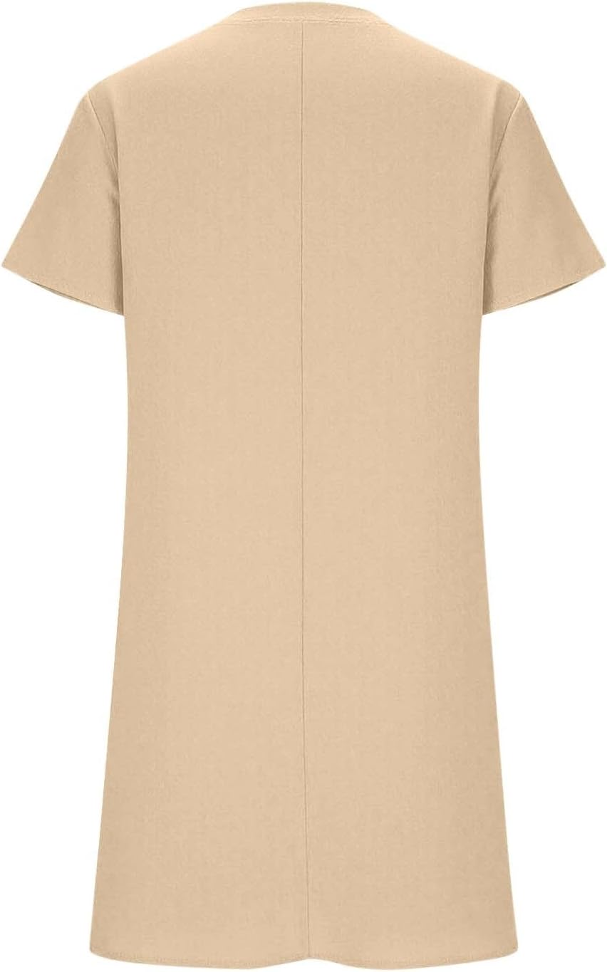 Clara Robe Femme – Robe T-Shirt Lin Mini Col Rond Manches Courtes Coupe Fluide Été