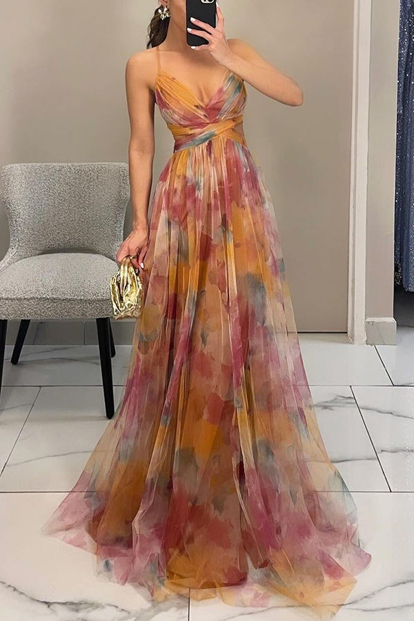 Robe Longue Femme en Mesh Floral Jaune - vue 4