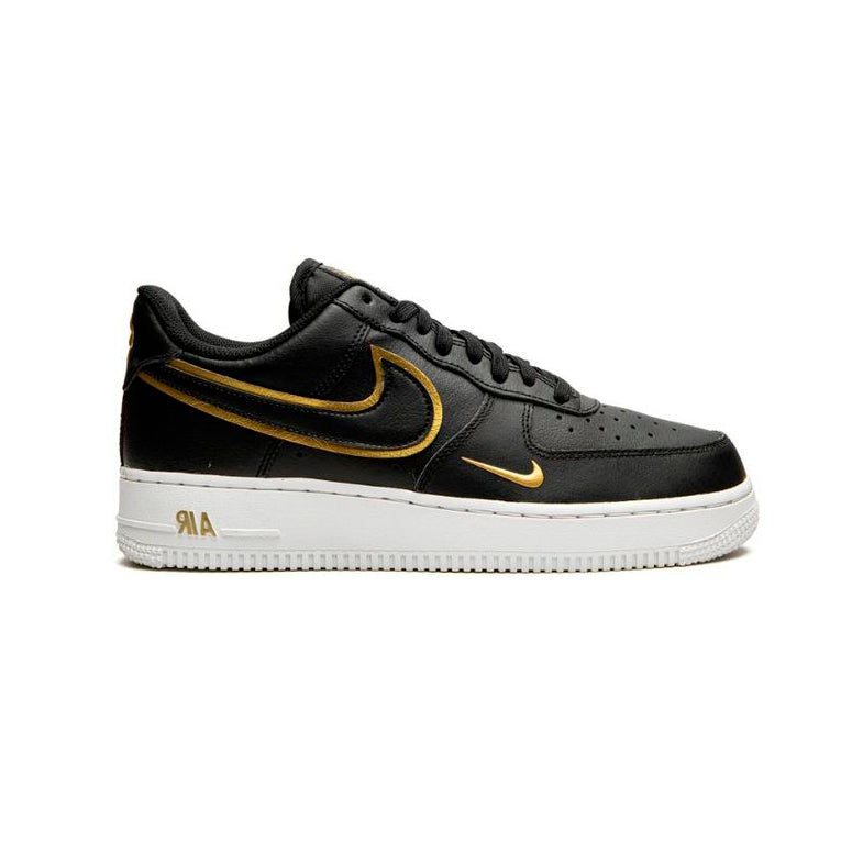 Nike Air Force 1 Low Double Swoosh Black Metallic Gold Baskets Noir Or Mixte - 1