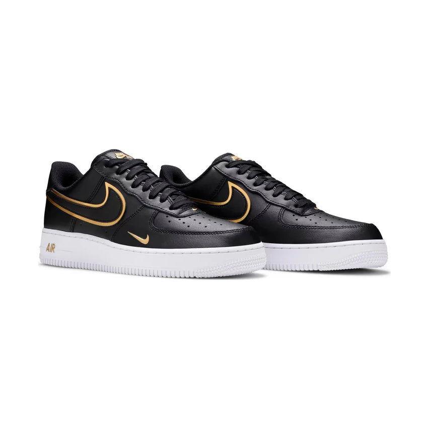 Nike Air Force 1 Low Double Swoosh Black Metallic Gold Baskets Noir Or Mixte - 2