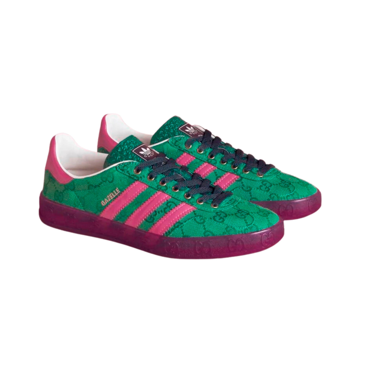 adidas Gazelle x Gucci GG Monogram Baskets Vert Rose Homme Femme - 2