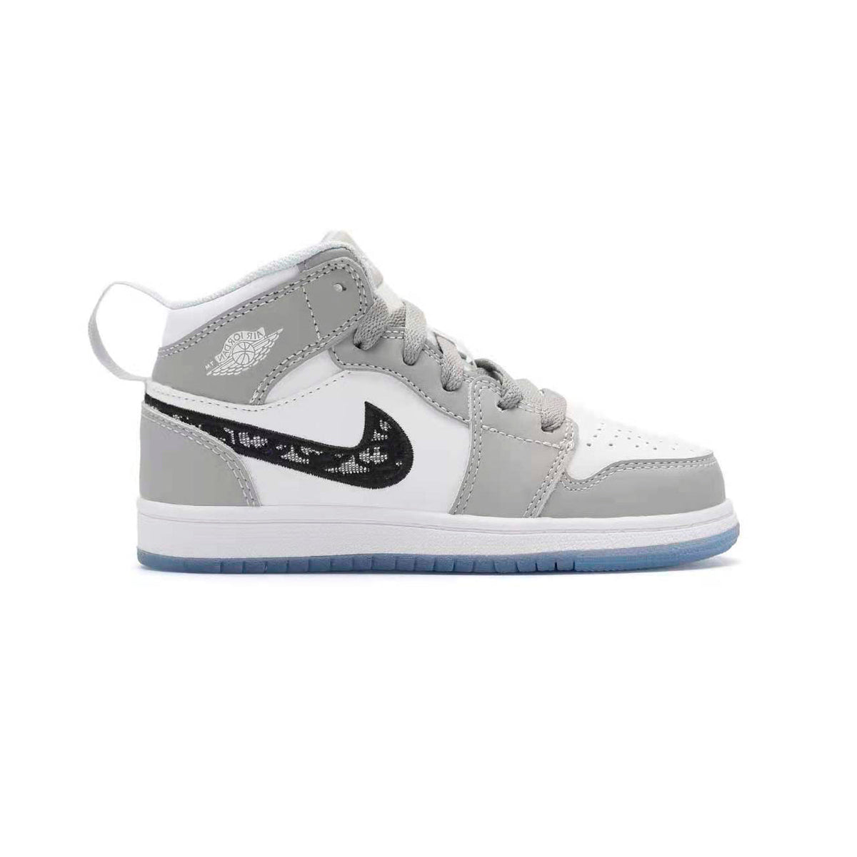 Air Jordan 1 Mid Dior Edition Baskets Gris Blanc Enfant - 1