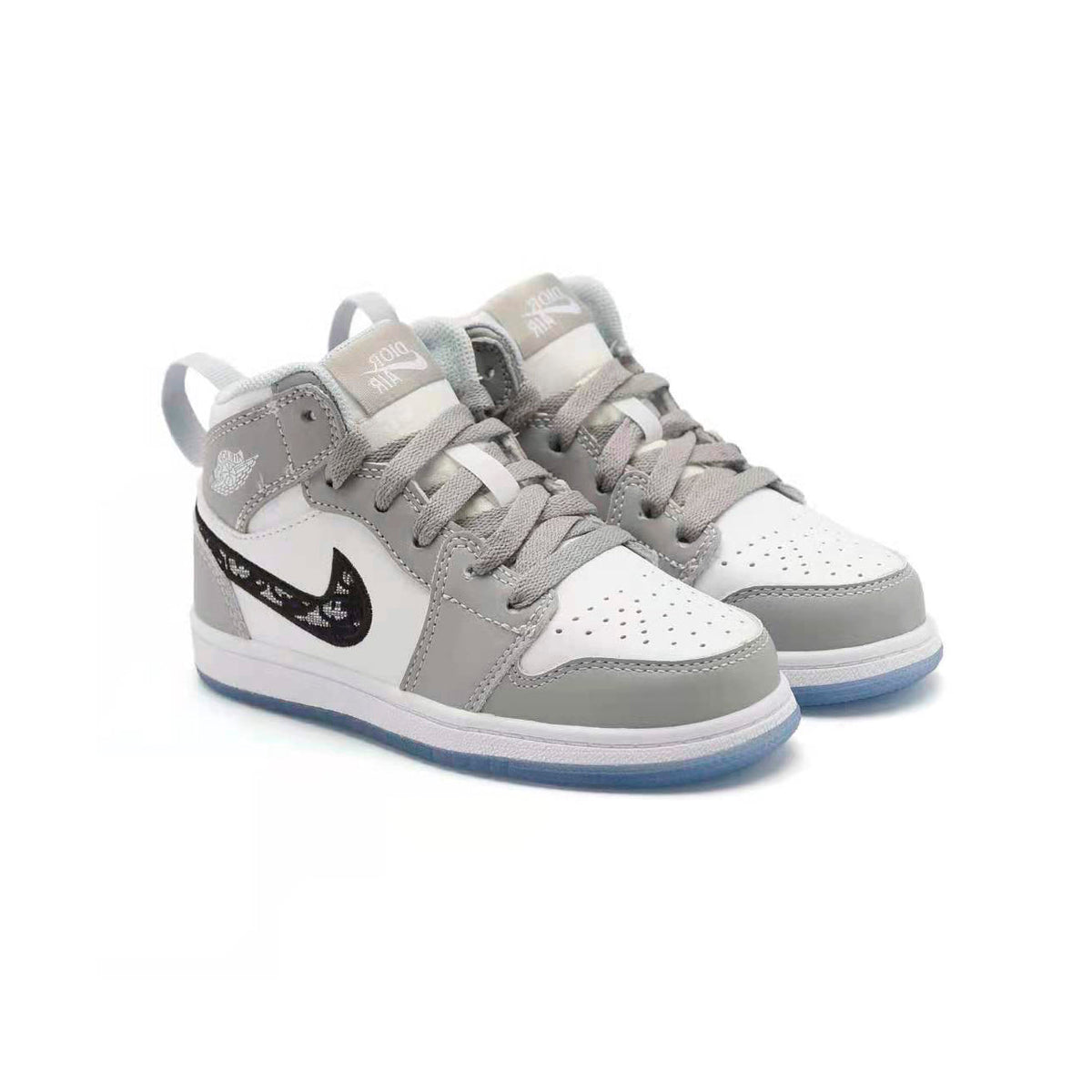 Air Jordan 1 Mid Dior Edition Baskets Gris Blanc Enfant - 2