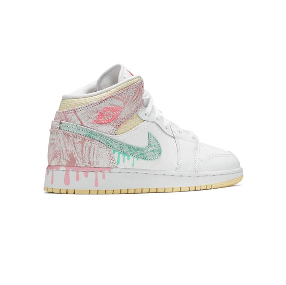 Air Jordan 1 Mid Paint Drip Baskets Blanc Multicolore Homme Femme - 3