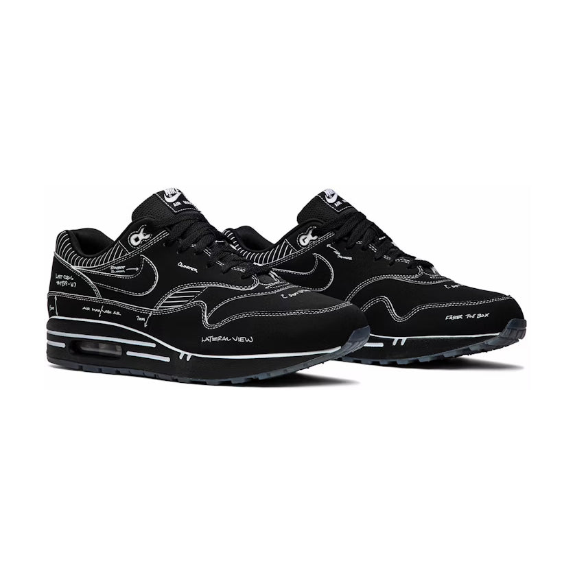 Nike Air Max 1 Sketch Schematic Black Baskets Noir Blanc Homme Femme - 2