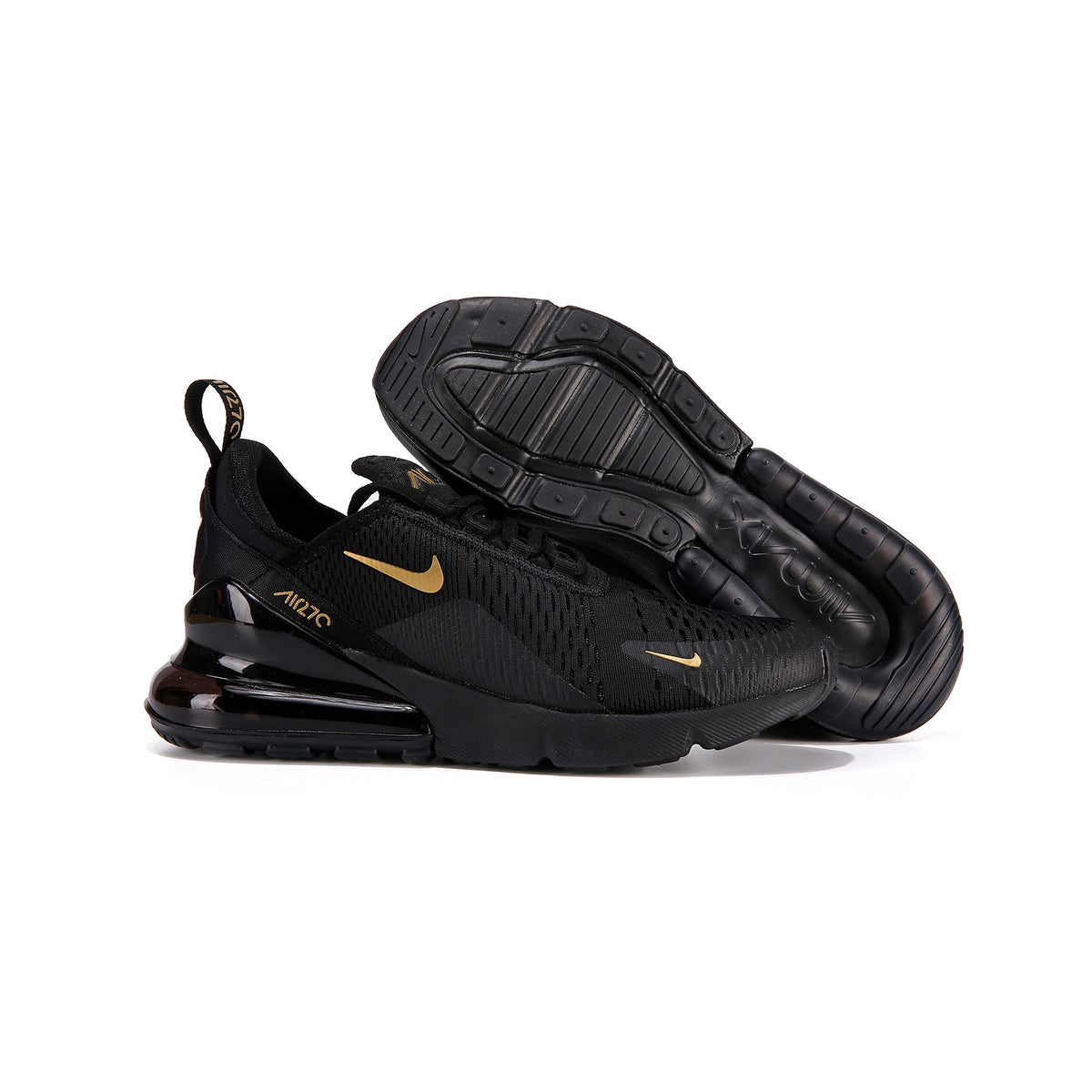 Nike Air Max 270 Black Gold Baskets Noir Or Homme Femme - 2