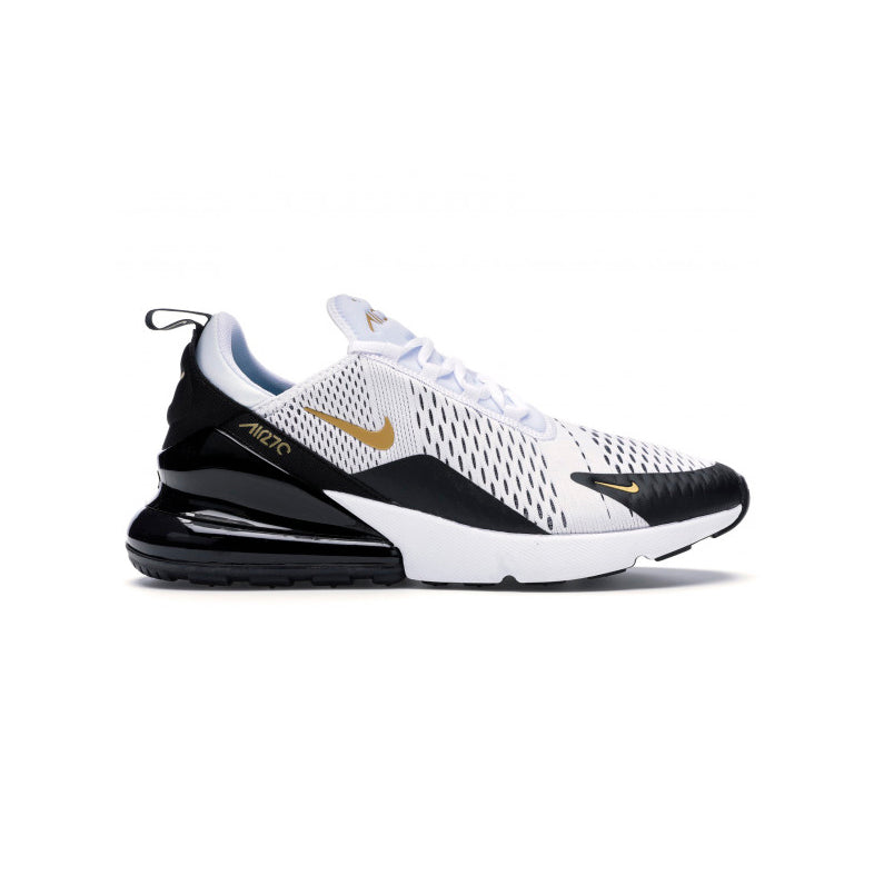 Nike Air Max 270 White Metallic Gold Black Baskets Blanc Or Homme Femme - 1