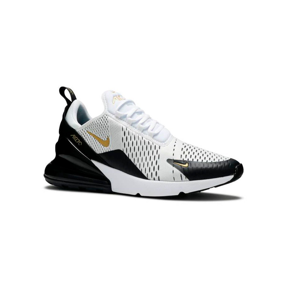 Nike Air Max 270 White Metallic Gold Black Baskets Blanc Or Homme Femme - 2