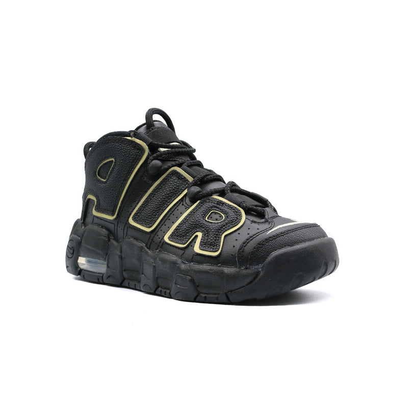 Nike Air More Uptempo GS Black Metallic Gold Star Baskets Noir Or Mixte - 2