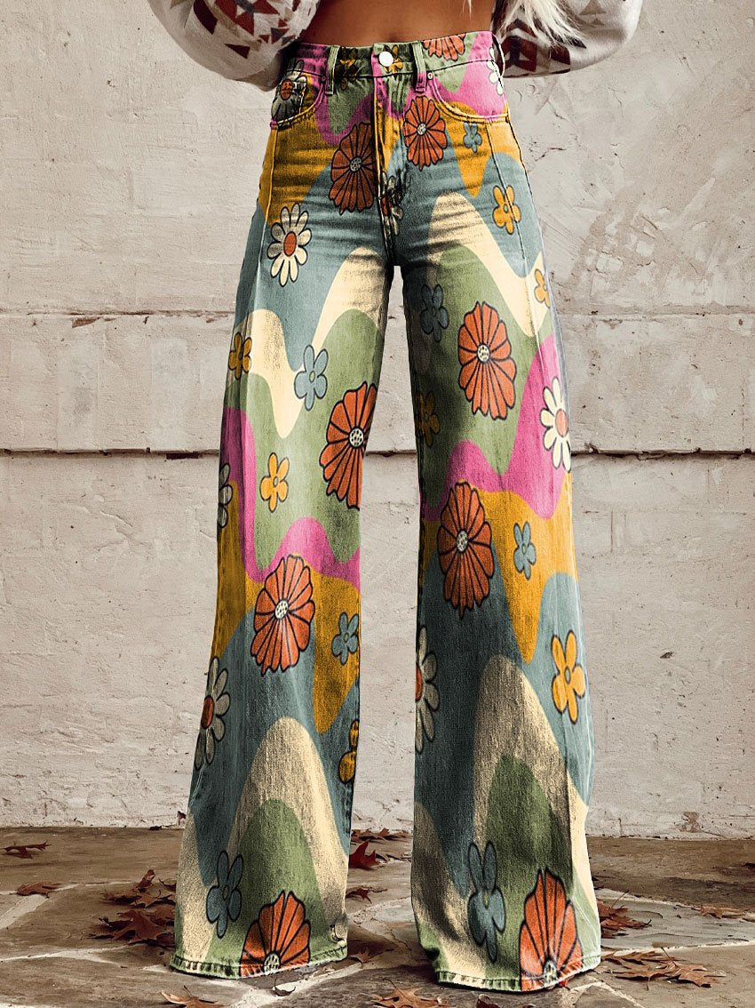 Pantalon Large Femme Imprimé Imprimé Abstrait - vue 2