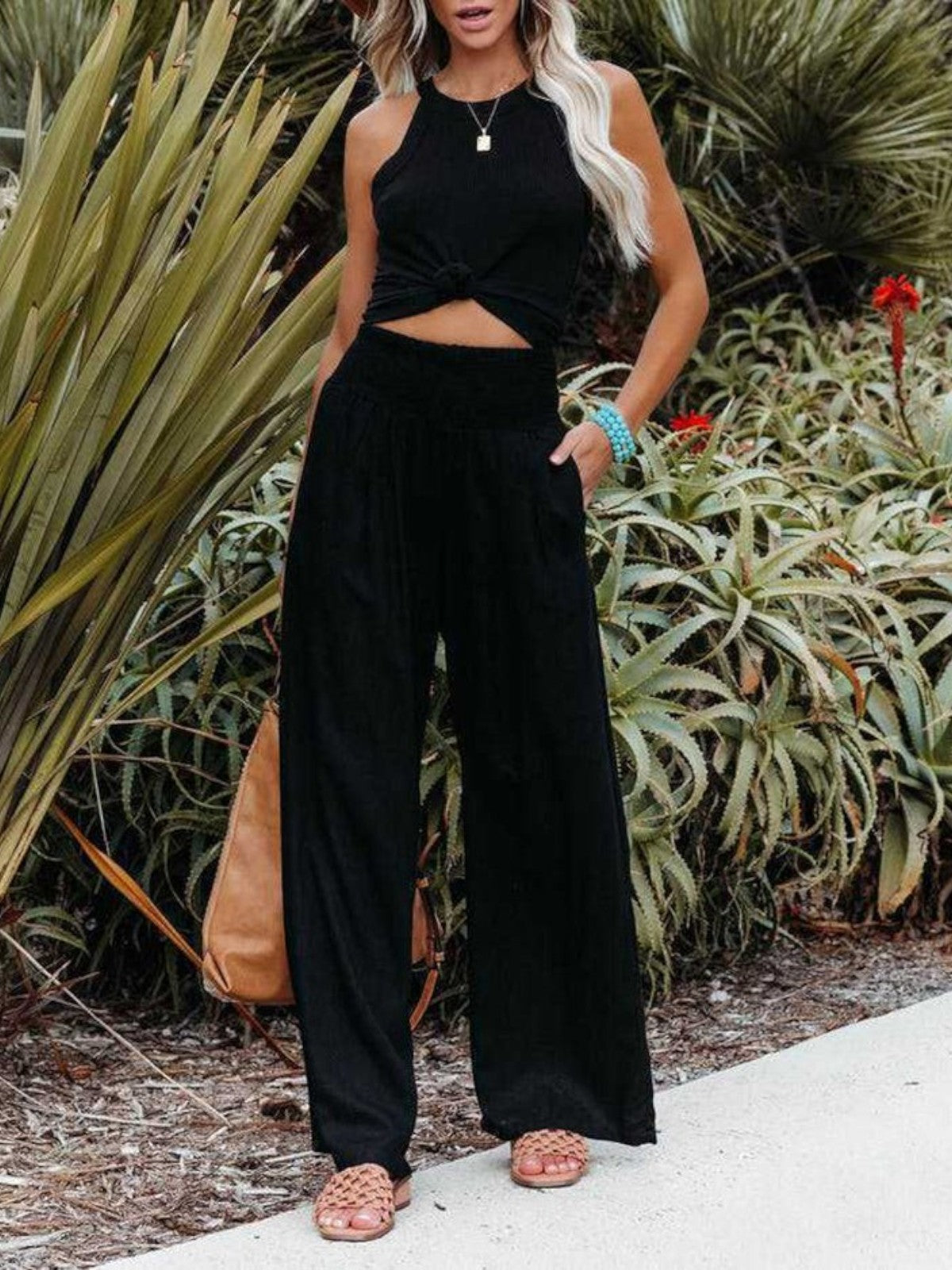 Thaliora - Pantalon femme à jambe large large