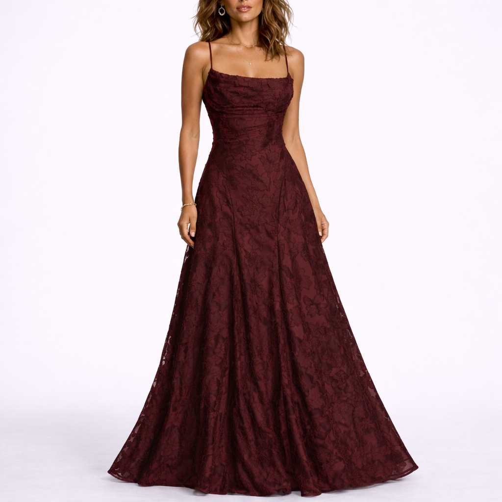 Robe Dos Nu Longue Fleurie Femme robe longue texturée en tissu léger et fluide, vue de face