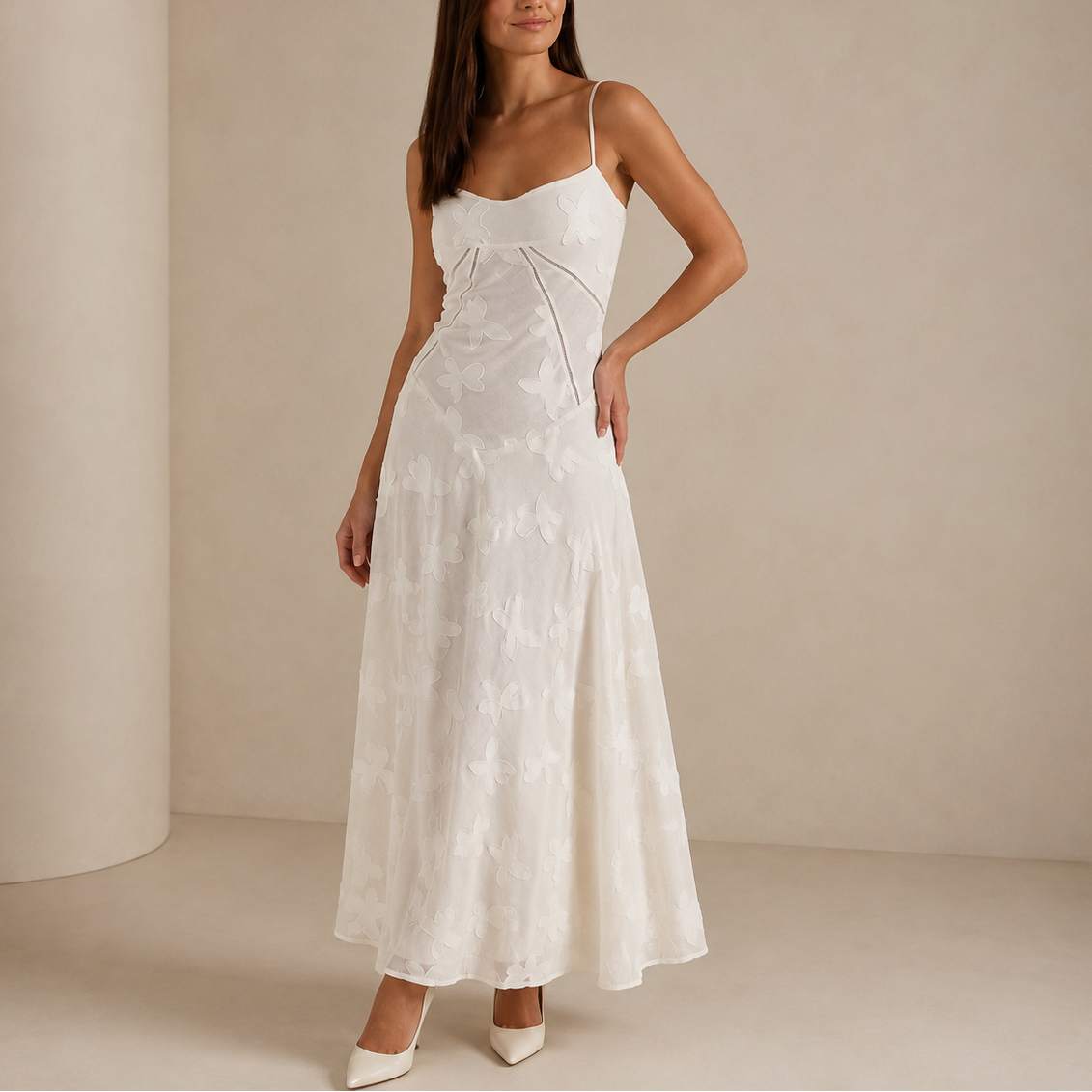 Robe Dentelle Longue Fleurie Femme - Robe de Soirée Sans Manches