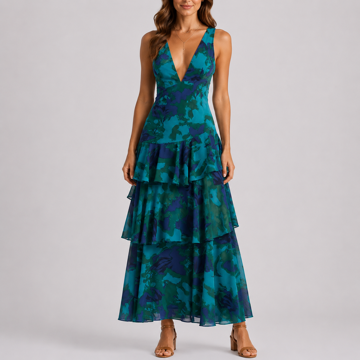 Robe Longue Fleurie Décolleté V Femme - Robe Dos Nu Longue