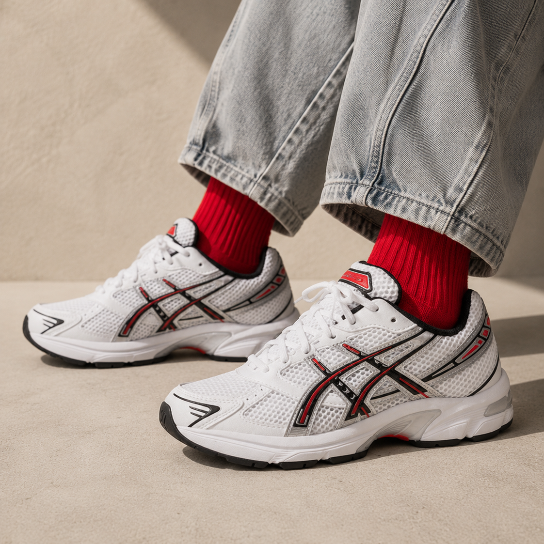 ASICS Gel-1130 White Electric Red Baskets Blanc Rouge Homme Femme - 5