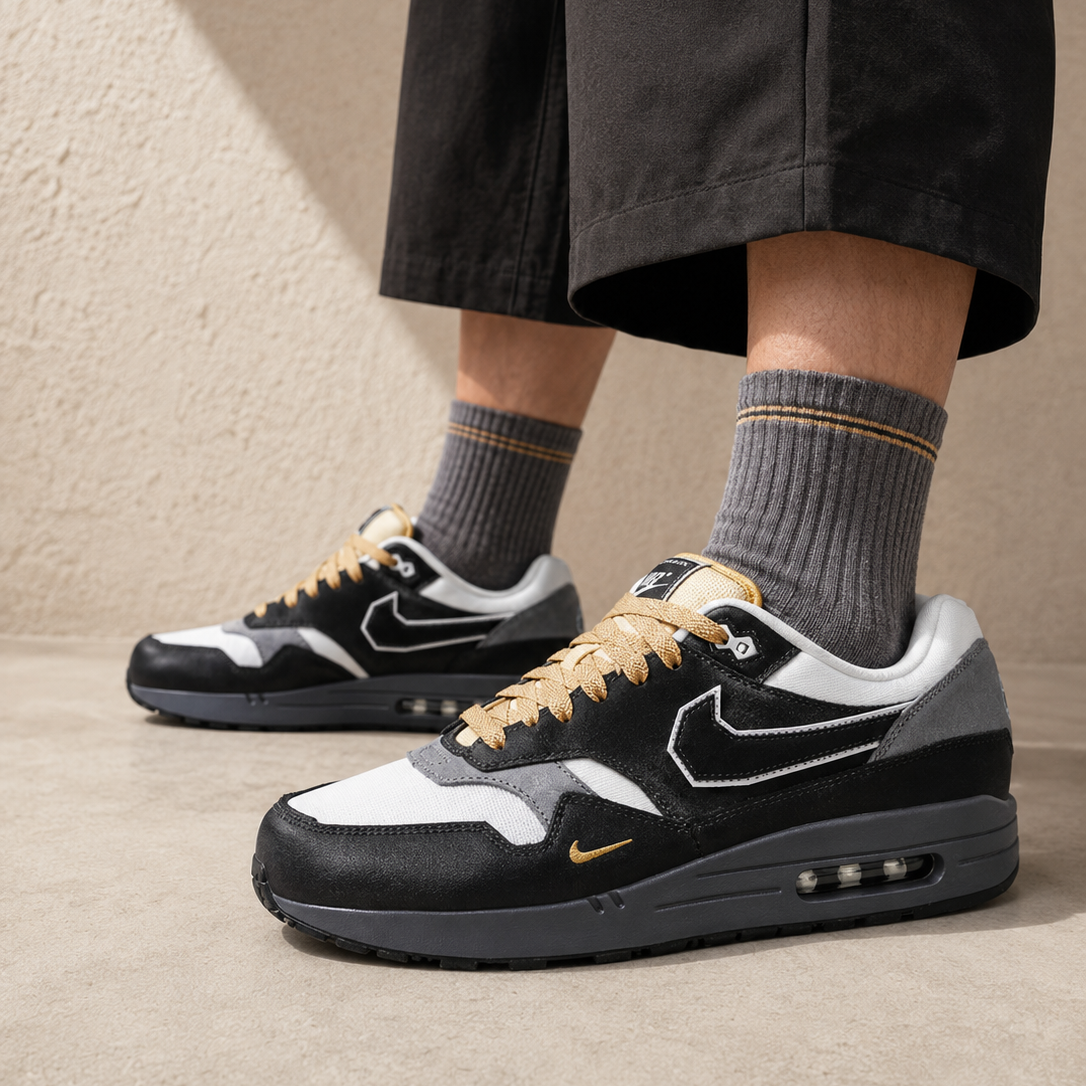 Nike Air Max 1 .SWOOSH Low Poly Big Head Mode Baskets Noir Gris Homme Femme - 5
