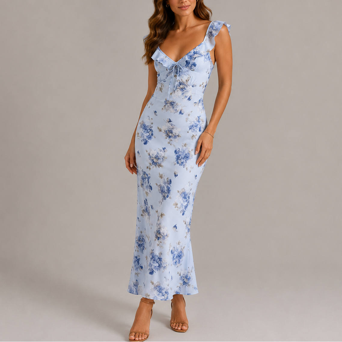 Robe Longue Fleurie Femme - Robe à Volants et Bretelles
