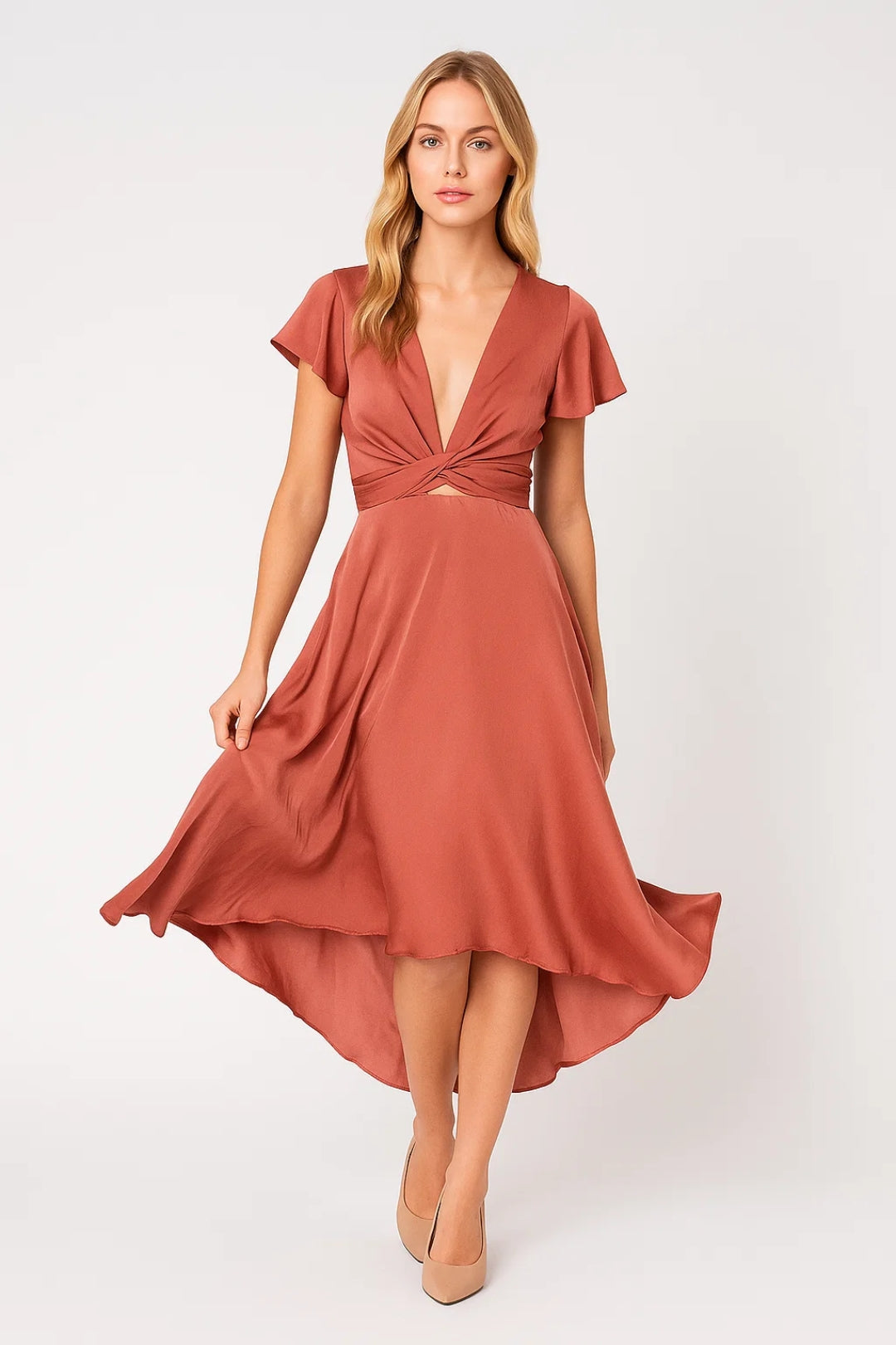 Robe Portefeuille Femme Midi Terracotta - vue 3