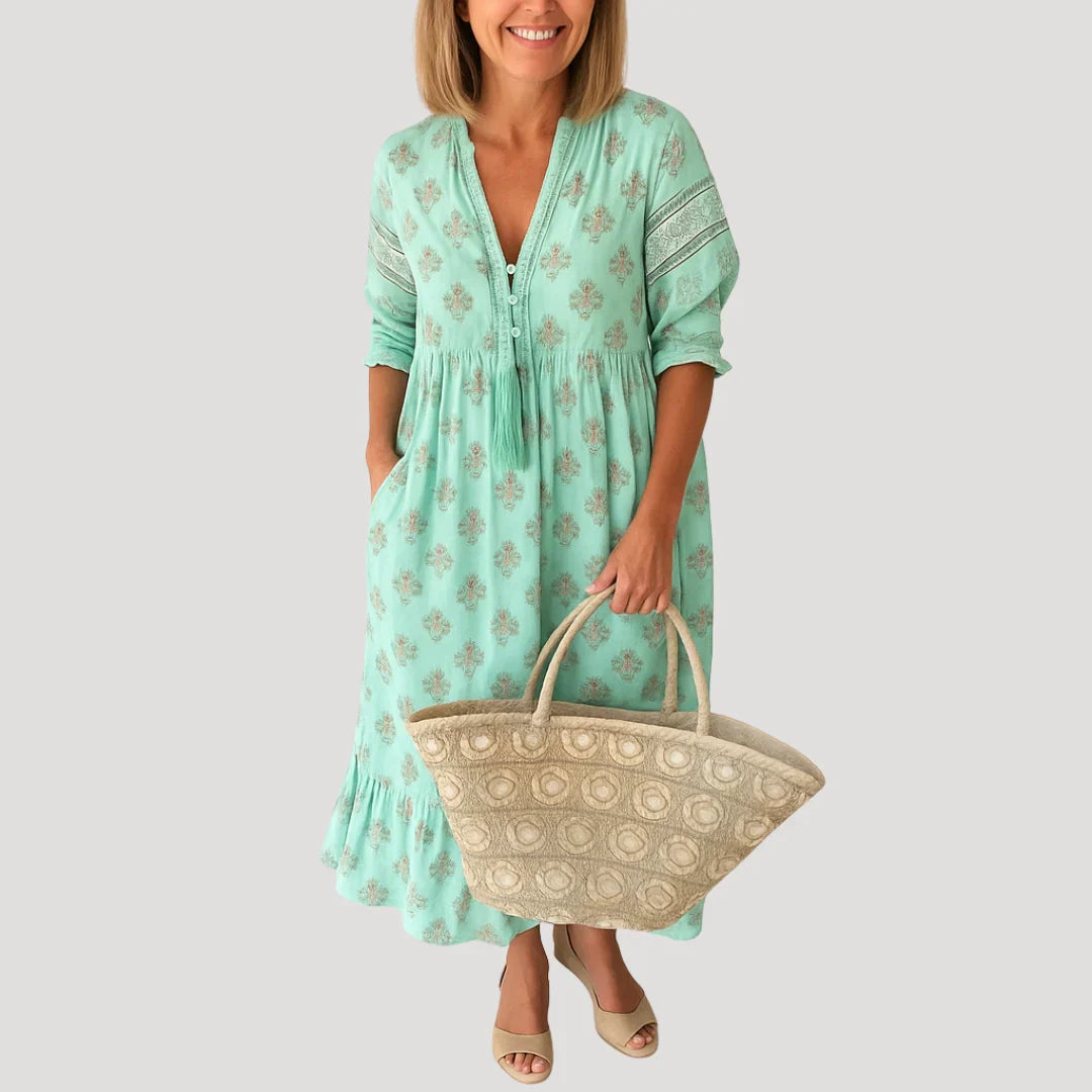 Evie | Robe midi bohème fluide à col en V pour femme