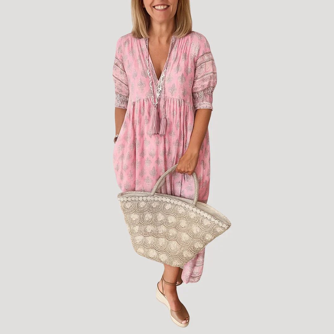 Evie | Robe midi bohème fluide à col en V pour femme