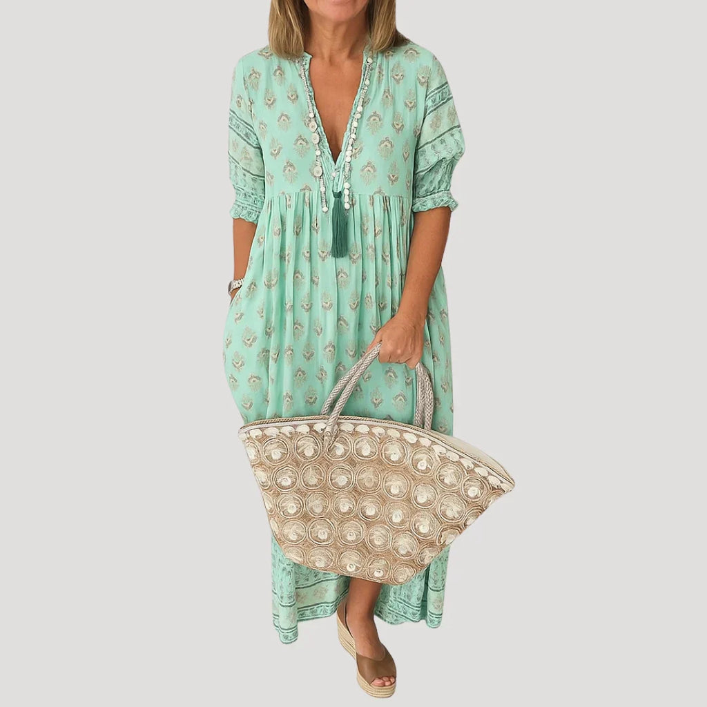 Evie | Robe midi bohème fluide à col en V pour femme