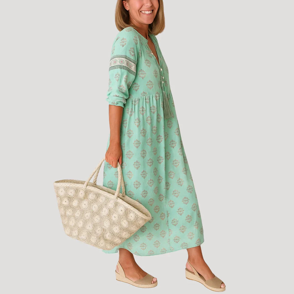 Evie | Robe midi bohème fluide à col en V pour femme
