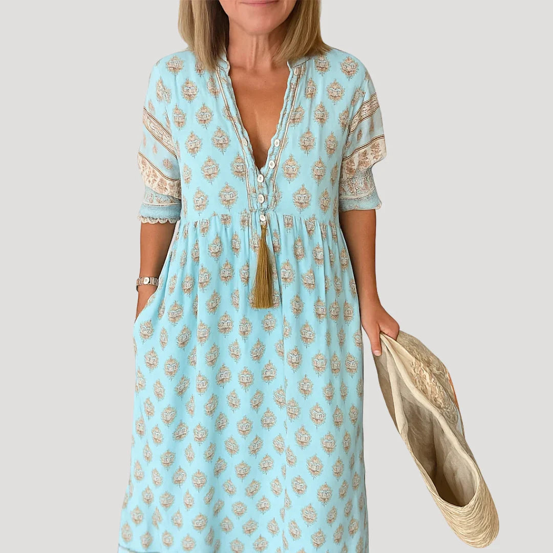 Evie | Robe midi bohème fluide à col en V pour femme