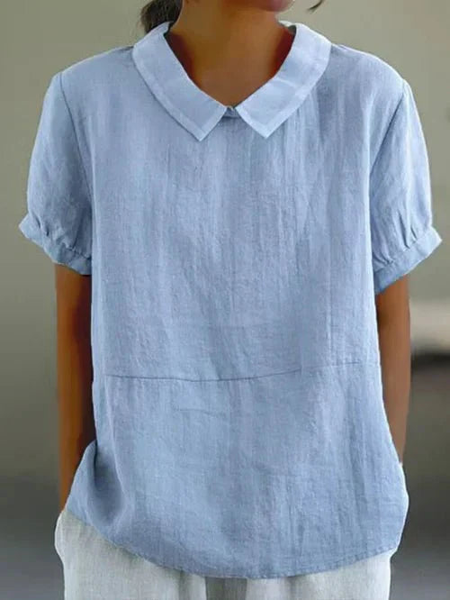 Blouse Femme en Coton Col Rond Blanc - vue 1