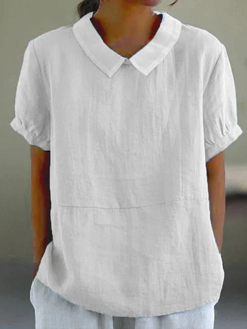 Blouse Femme en Coton Col Rond Blanc - vue 2