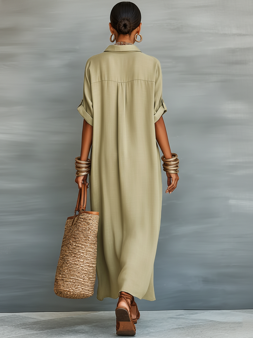 Robe Longue en Lin Femme Beige - vue 2