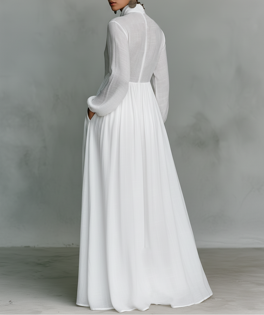 Robe Longue Femme Plissée Blanc - vue 2