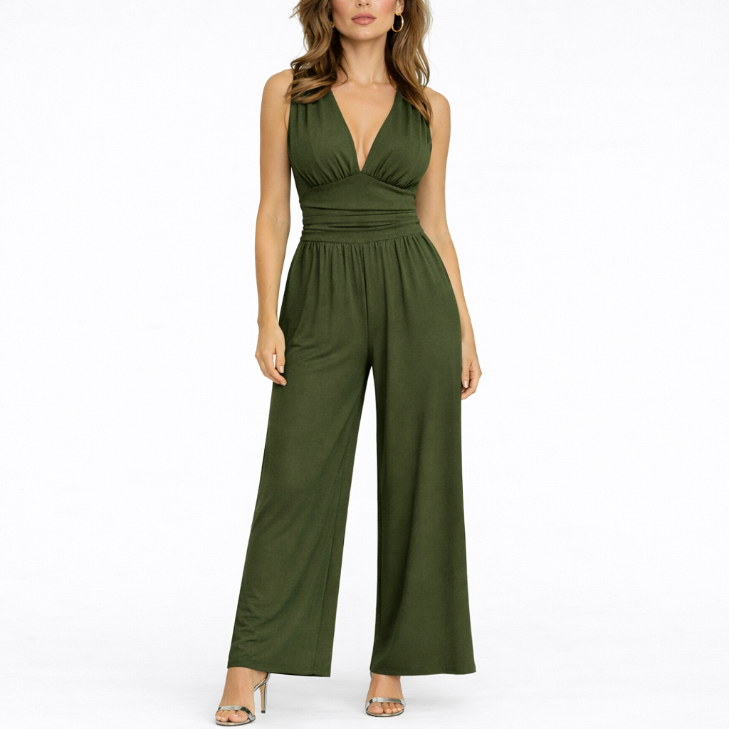 Combinaison Pantalon Femme combinaison large sans manches chic en tissu léger et fluide, portée