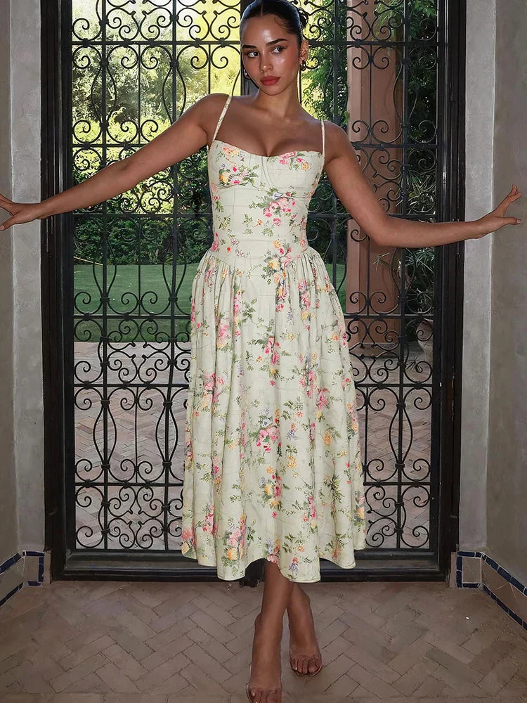 Katherine | Robe midi fleurie pour femmes, invitée de mariage