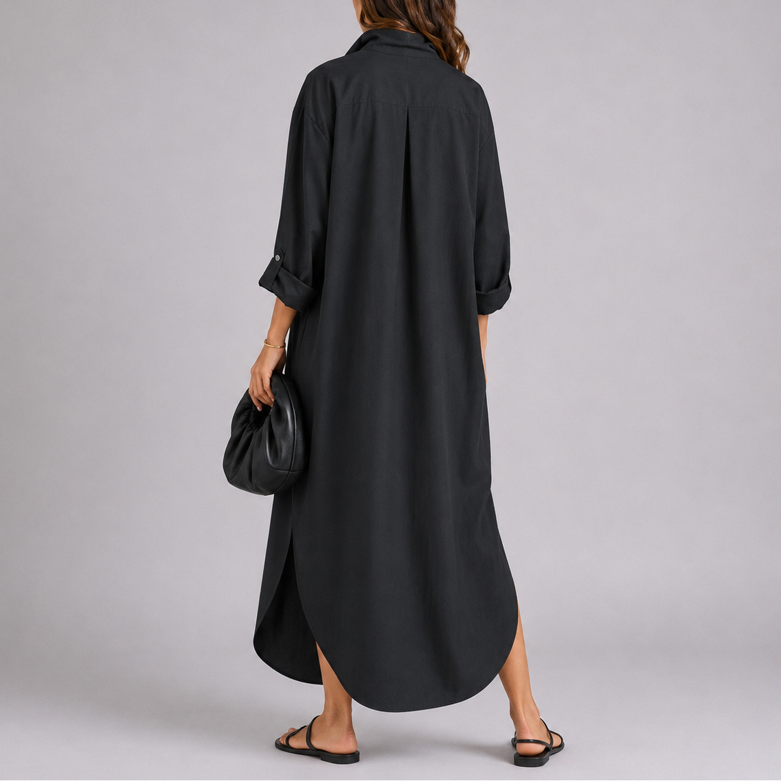 Robe Chemise Longue en Lin Femme robe longue fluide légère en lin, vue de dos