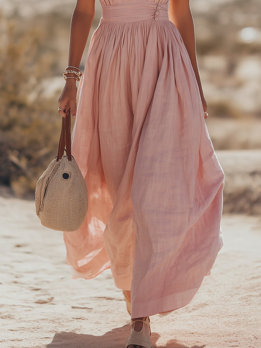 Phoebe | Robe maxi bohème en coton-lin à col halter pour femme