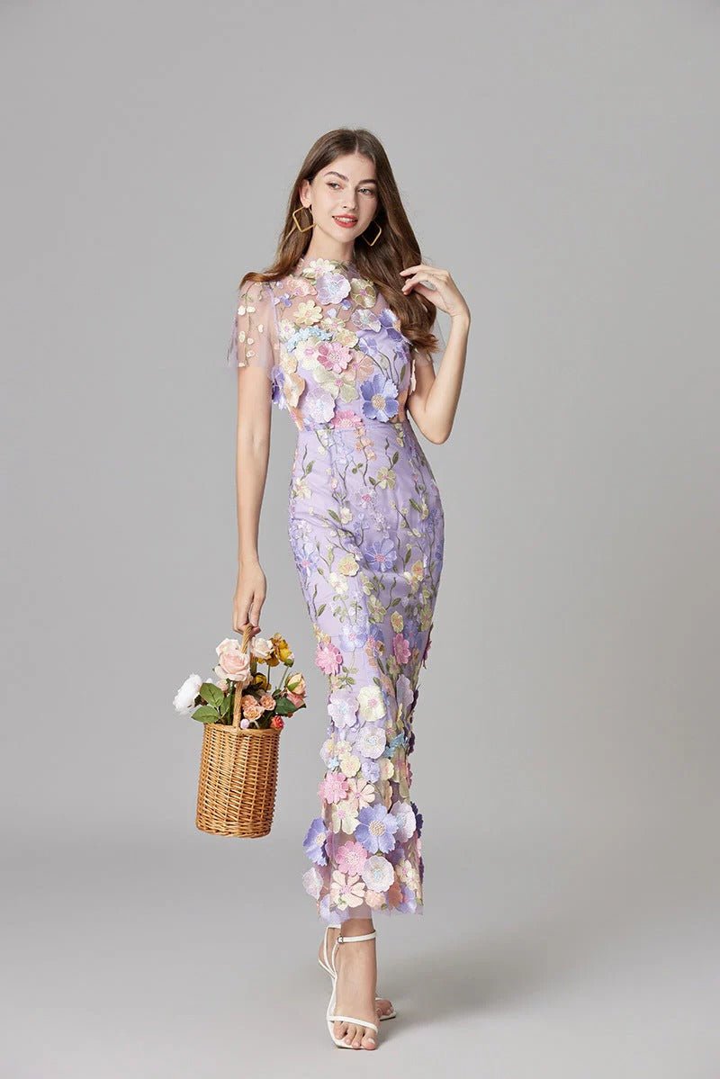 Phoebe | Robe maxi sans manches pour femme avec appliqué floral