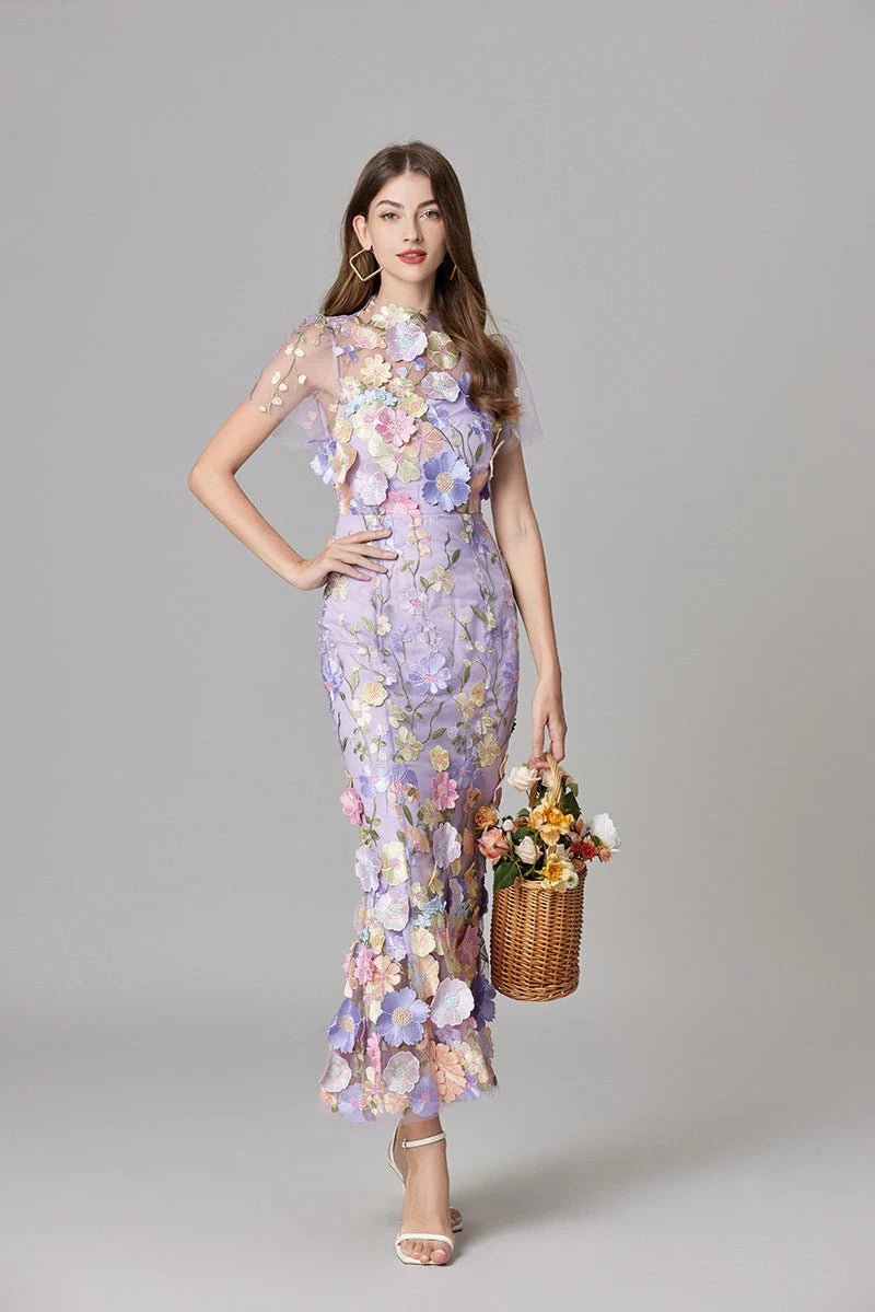 Phoebe | Robe maxi sans manches pour femme avec appliqué floral