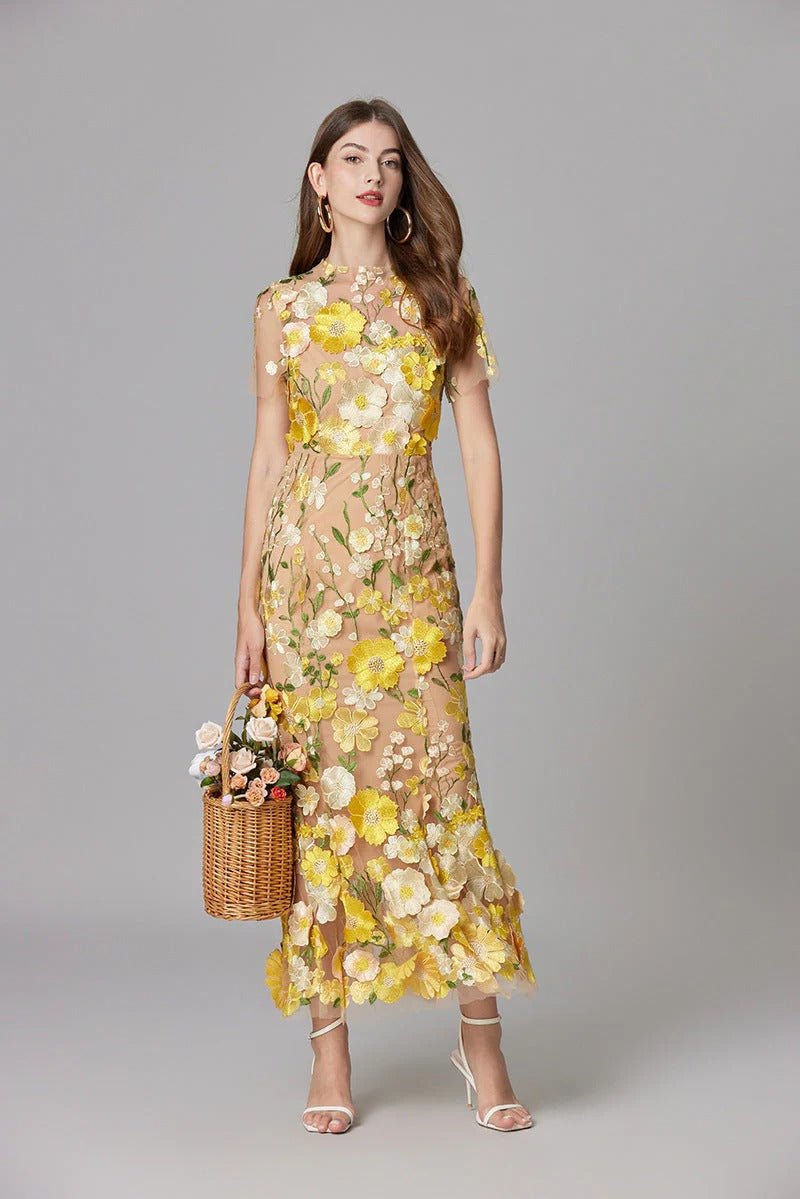 Phoebe | Robe maxi sans manches pour femme avec appliqué floral
