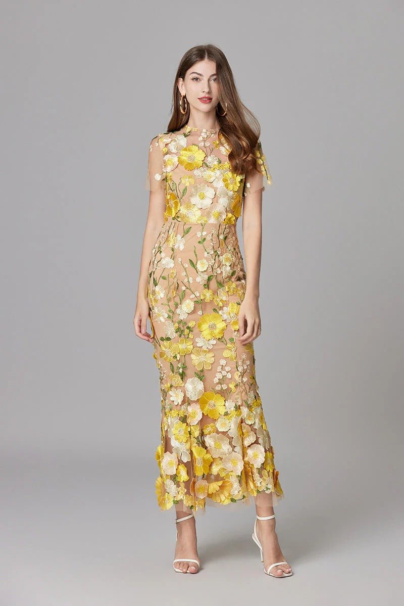 Phoebe | Robe maxi sans manches pour femme avec appliqué floral